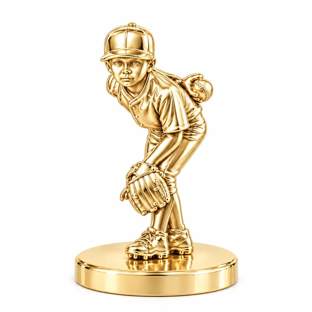 Little Leaguer at the Ready Keepsake Plaque – 18K gold, front view