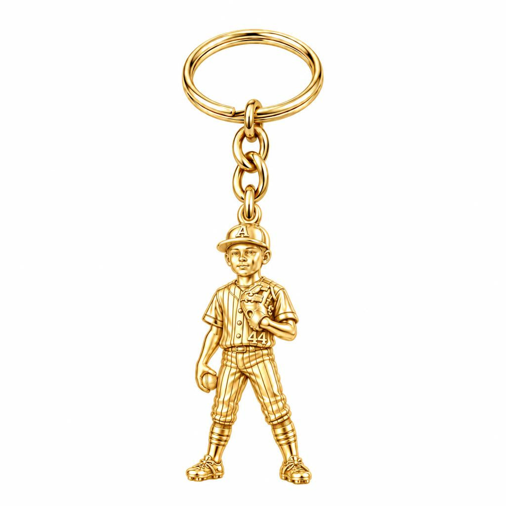 Little Leaguer Dreams Charm Keychain – 18K gold, front view