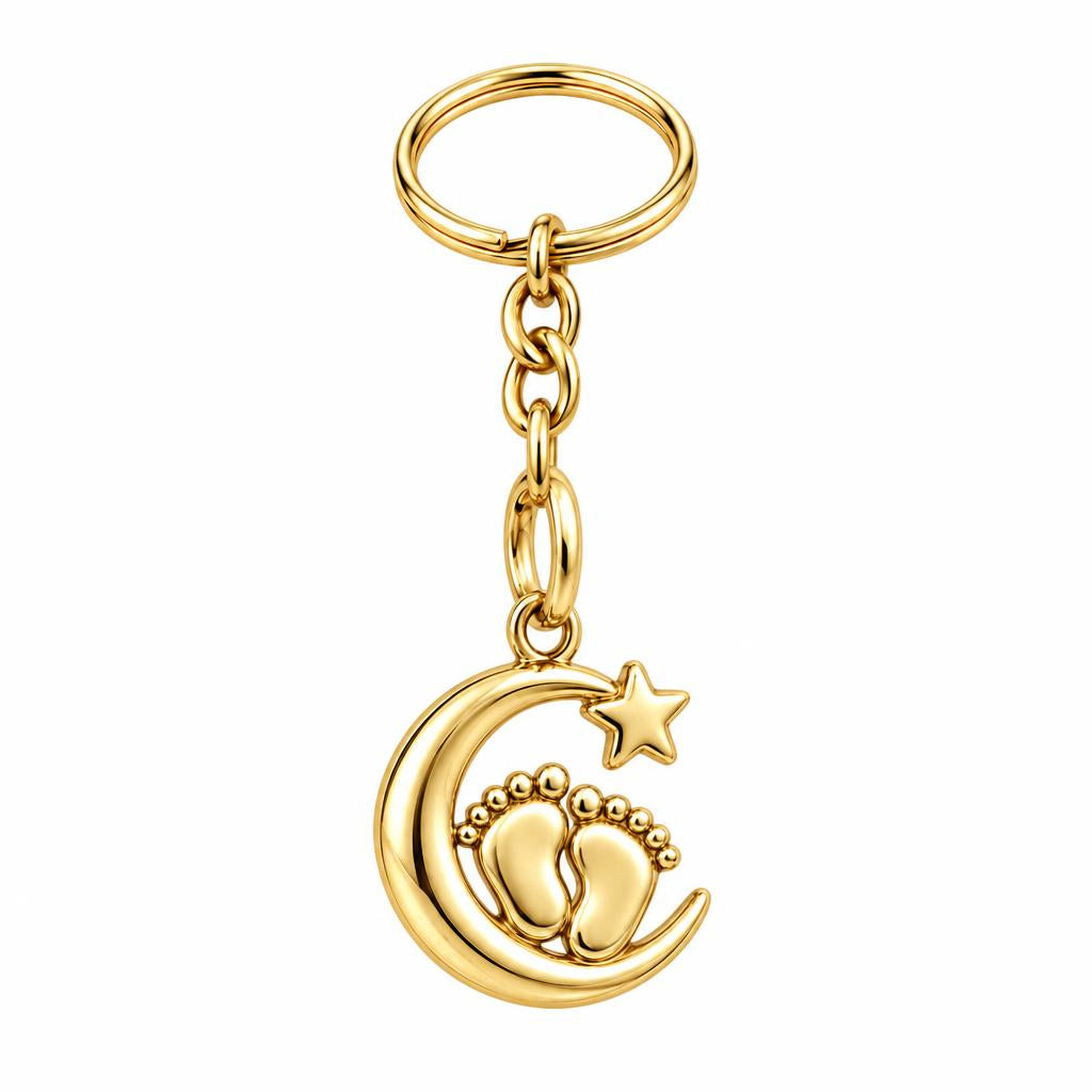 Little Moonsteps Charm Keychain – 18K gold, front view