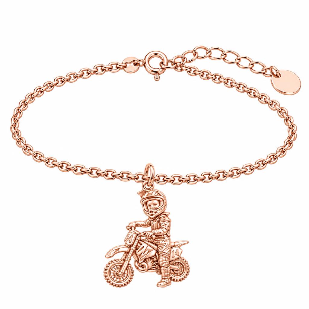 Little Motocross Hero Charm Bracelet Set – rose gold, front view