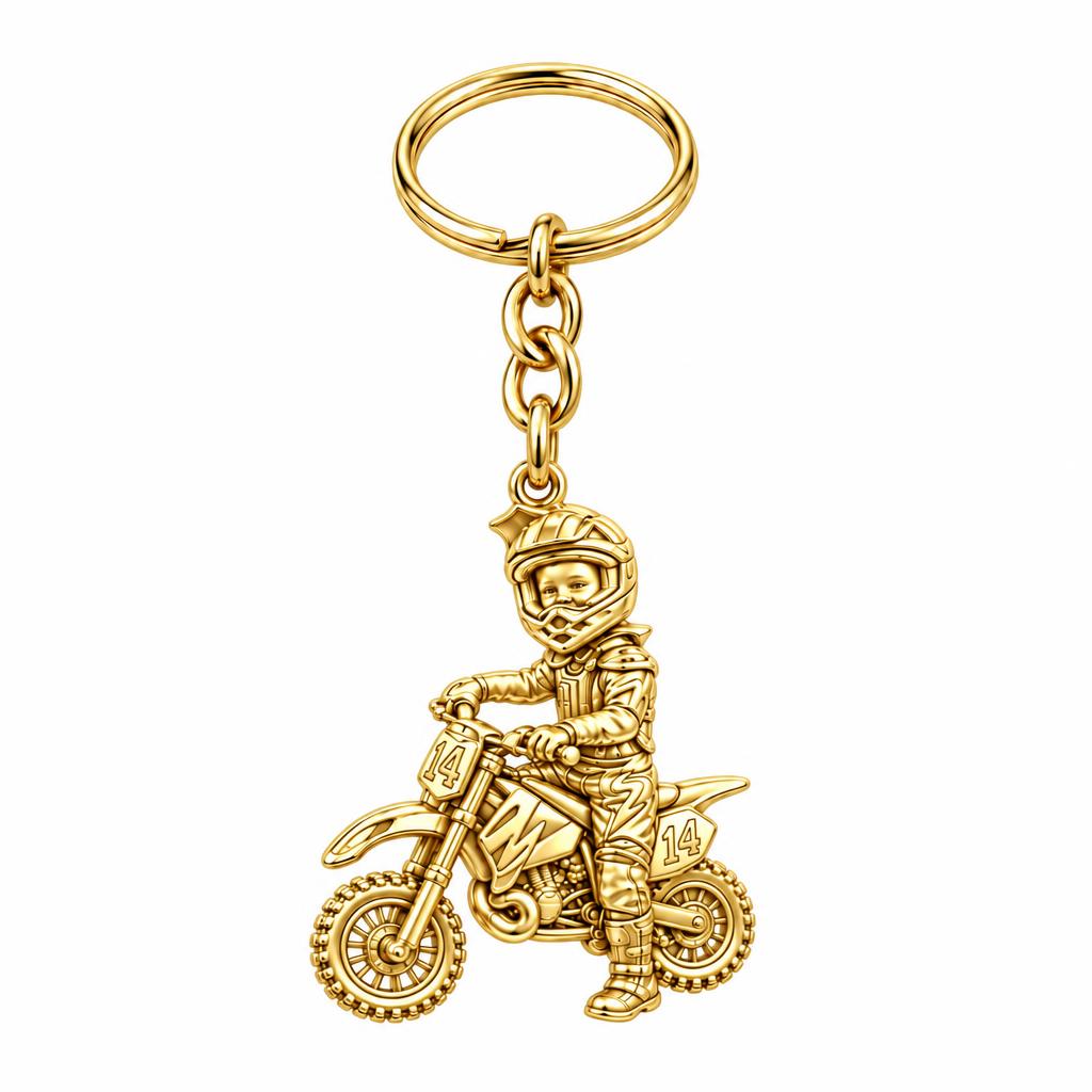Little Motocross Hero Charm Keychain – 18K gold, front view
