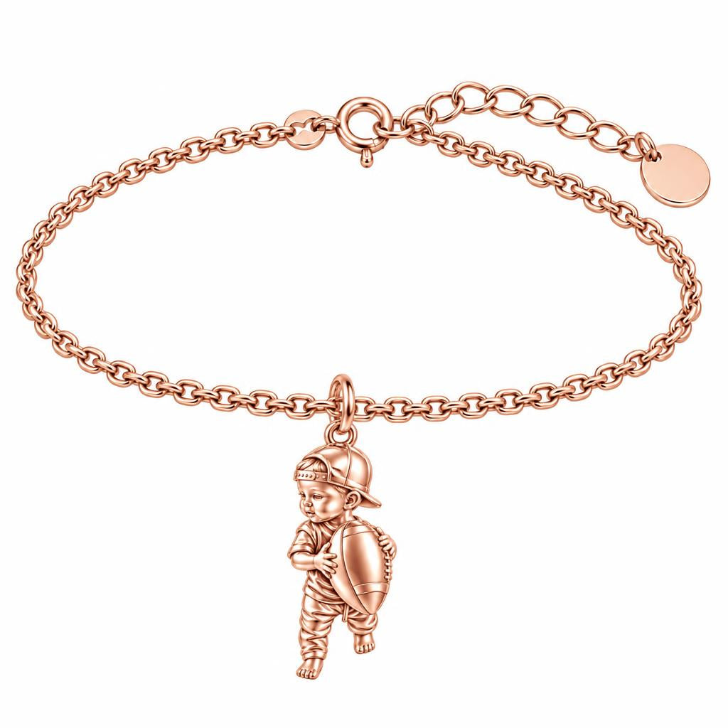 Little MVP Footballer Charm Bracelet Set – rose gold, front view