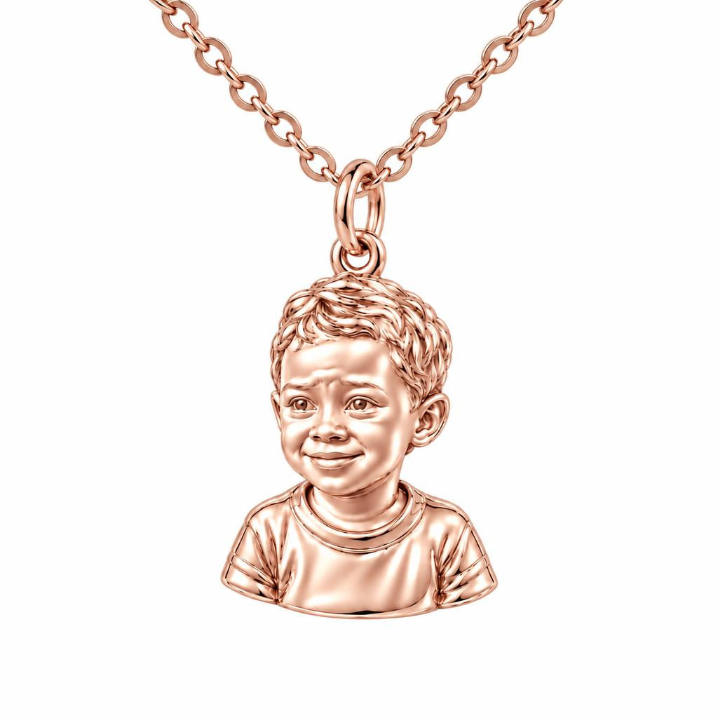 Little One Sculpted Portrait Charm Necklace Set – rose gold, front view