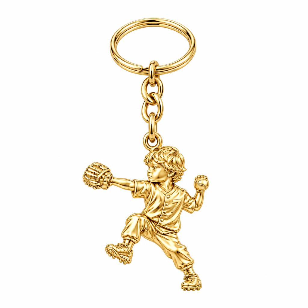Little Pitcher in Motion Charm Keychain – 18K gold, front view