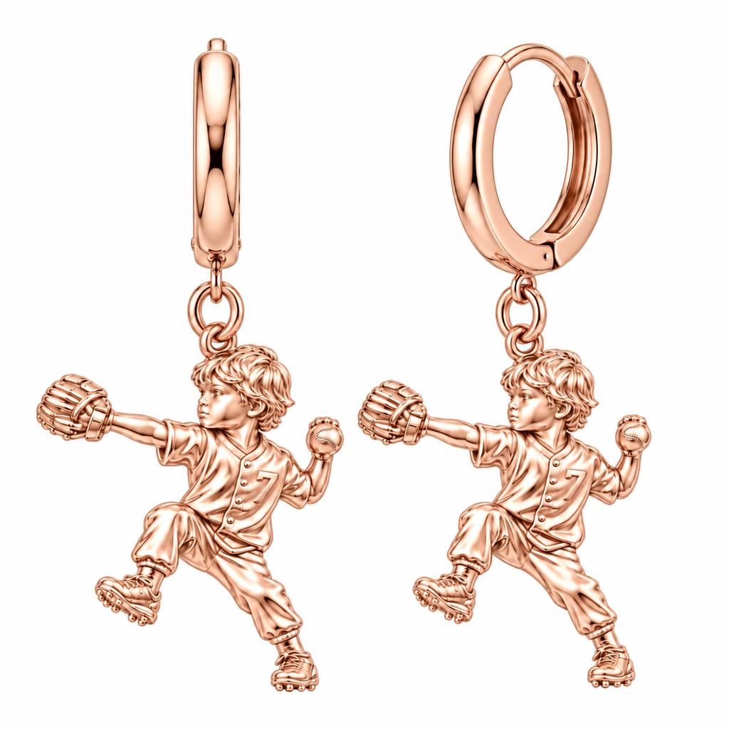 Little Pitcher in Motion Huggie Charm Earrings – rose gold, front view