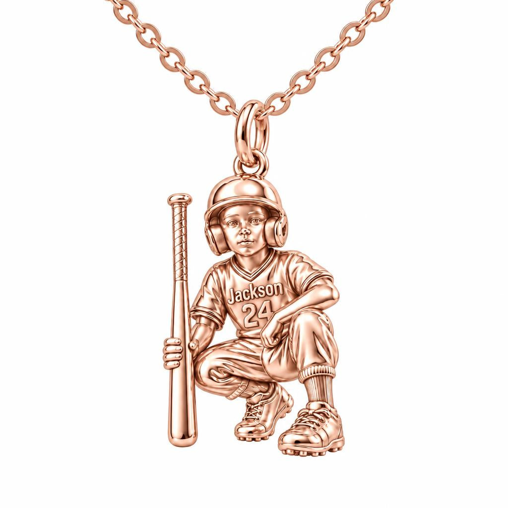 Little Slugger Baseball Charm Necklace Set – rose gold, front view