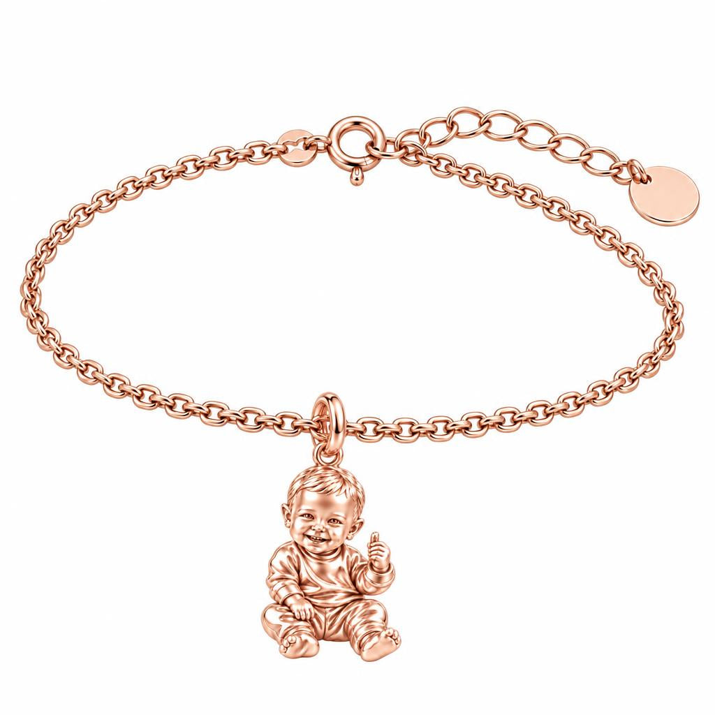 Little Wonder Custom Portrait Charm Bracelet Set – rose gold, front view