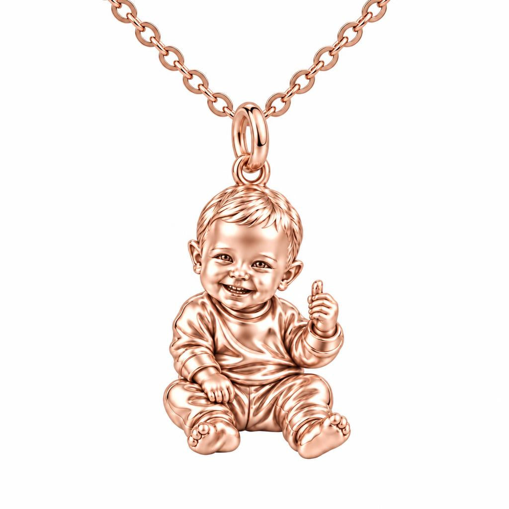 Little Wonder Custom Portrait Charm Necklace Set – rose gold, front view