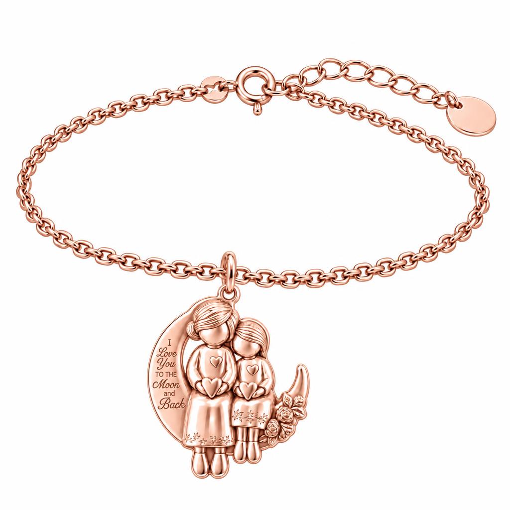 Love You to the Moon Sisters Charm Bracelet Set – rose gold, front view
