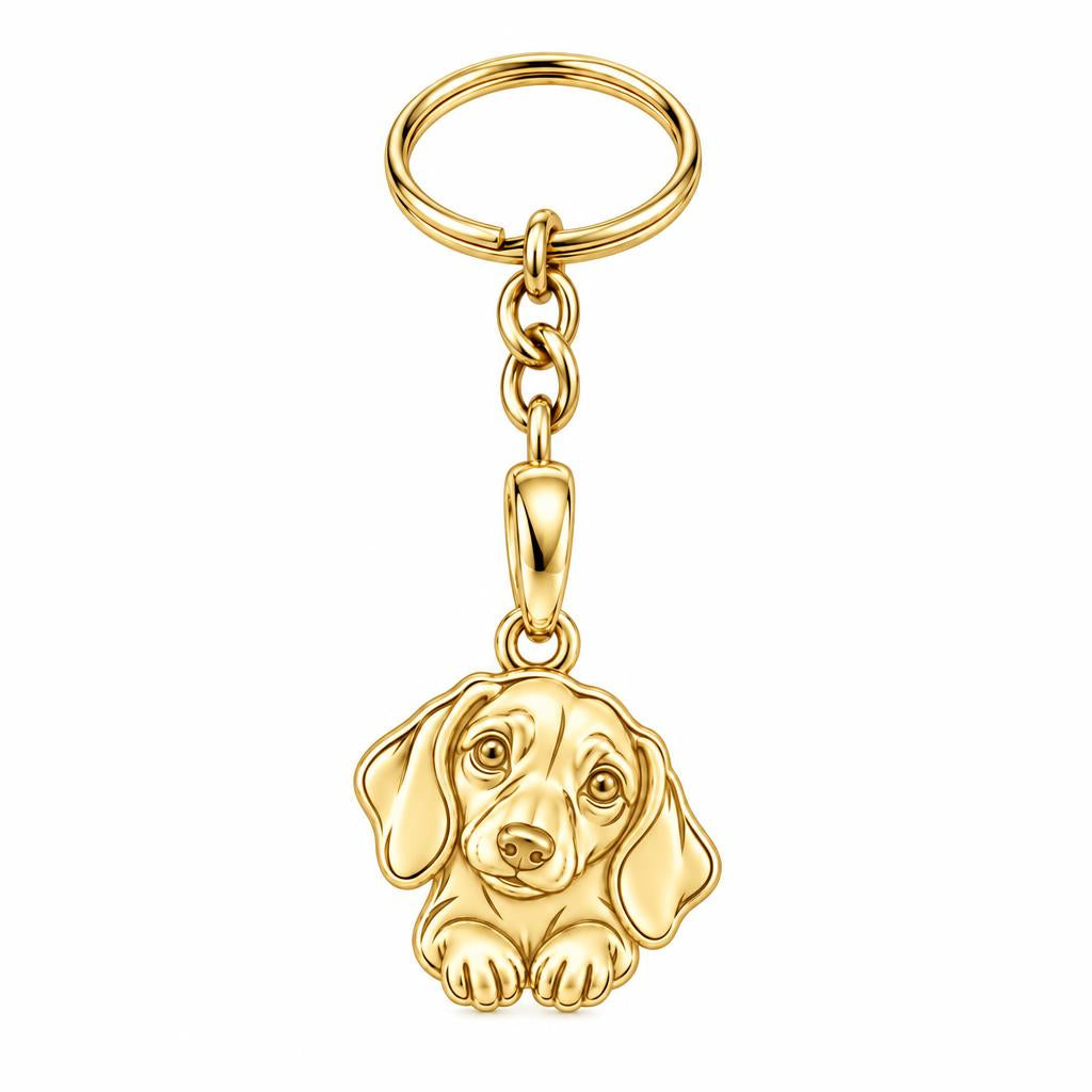Loyal Dachshund Soul Charm Keychain – 18K gold, front view