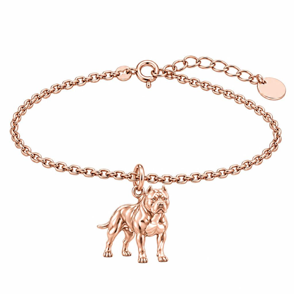 Loyal Guardian Pit Bull Charm Bracelet Set – rose gold, front view