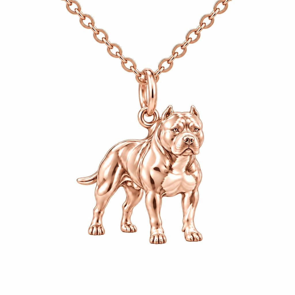 Loyal Guardian Pit Bull Charm Necklace Set – rose gold, front view