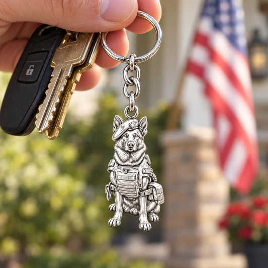 Loyal Service K9 Charm Keychain – worn / in use