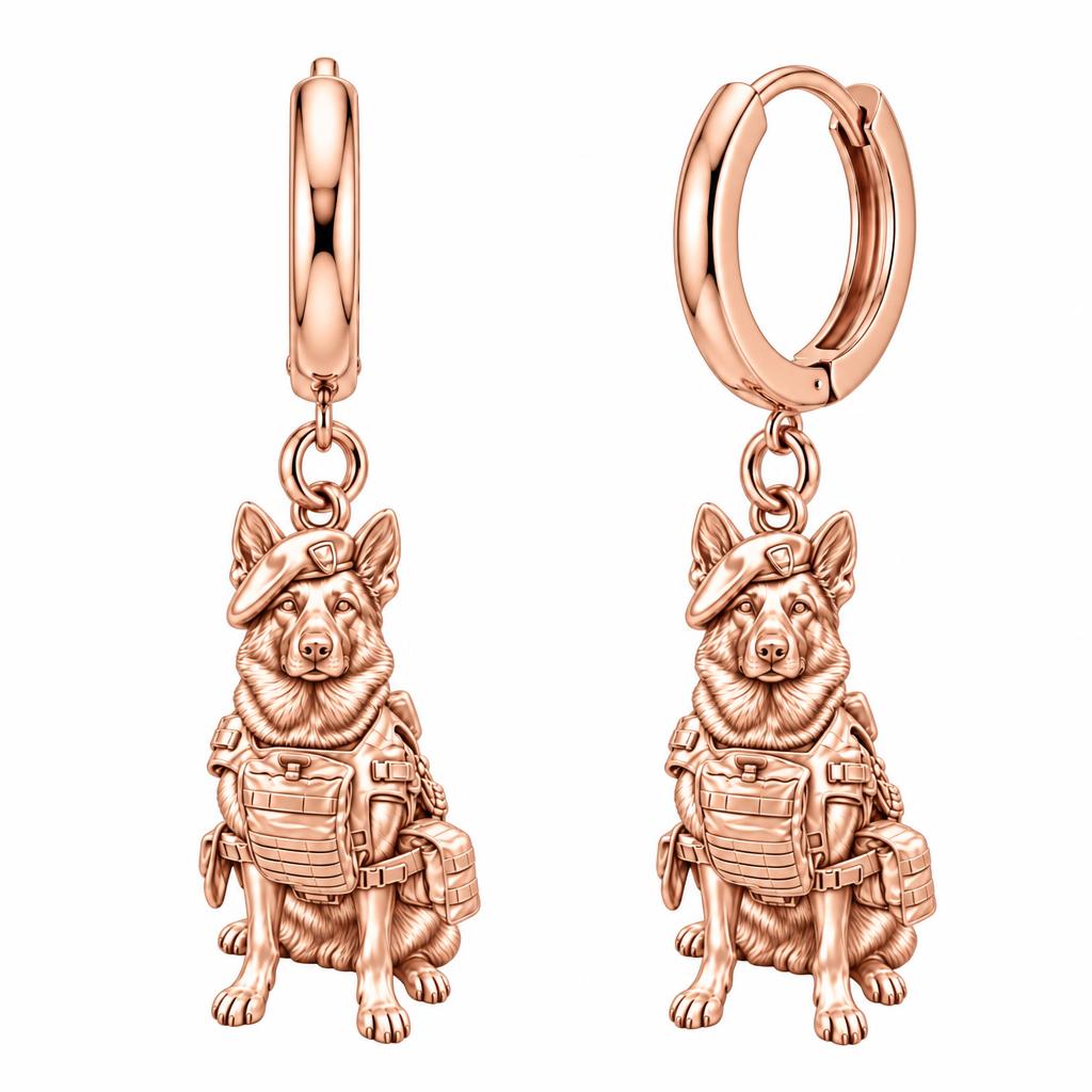Loyal Service K9 Huggie Charm Earrings – rose gold, front view
