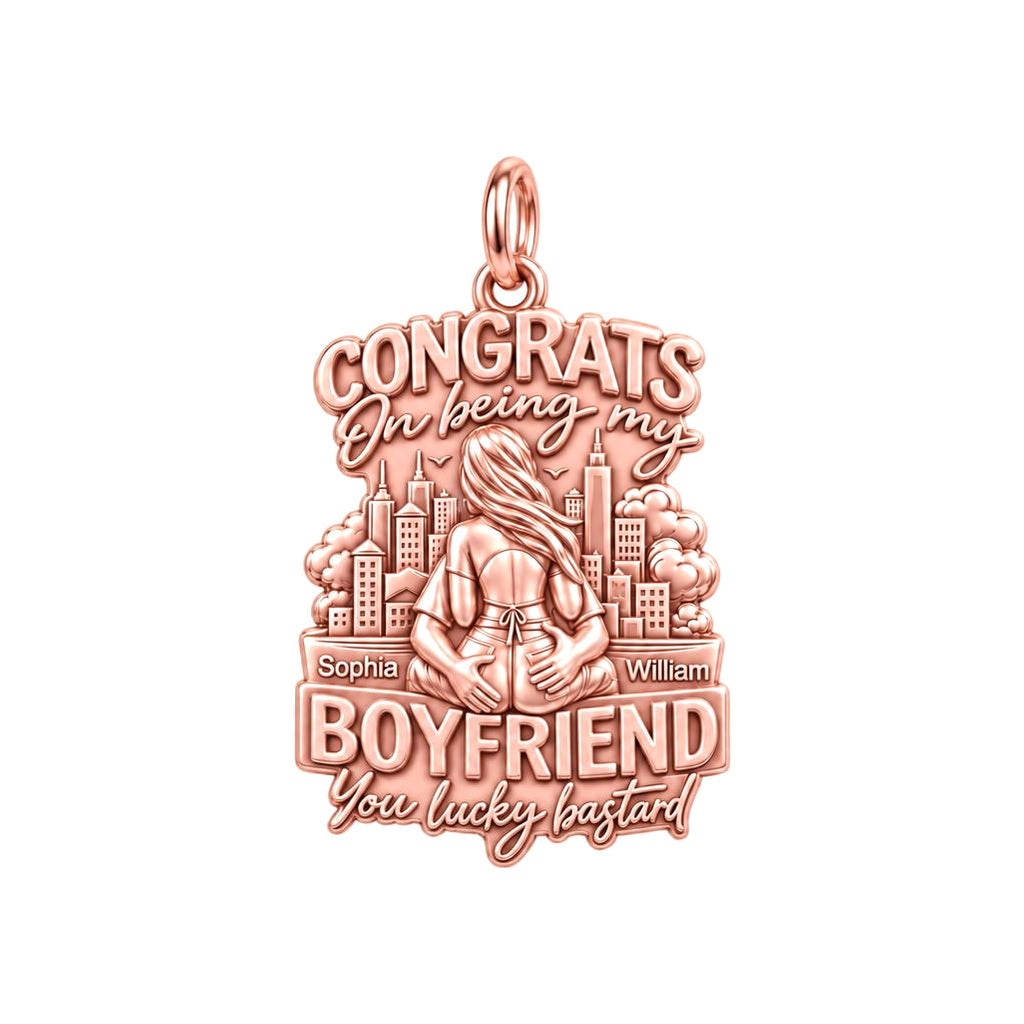 Lucky Bastard Cityscape Charm Bracelet – Personalized Couple Gift – rose gold 3 cm charm, front view