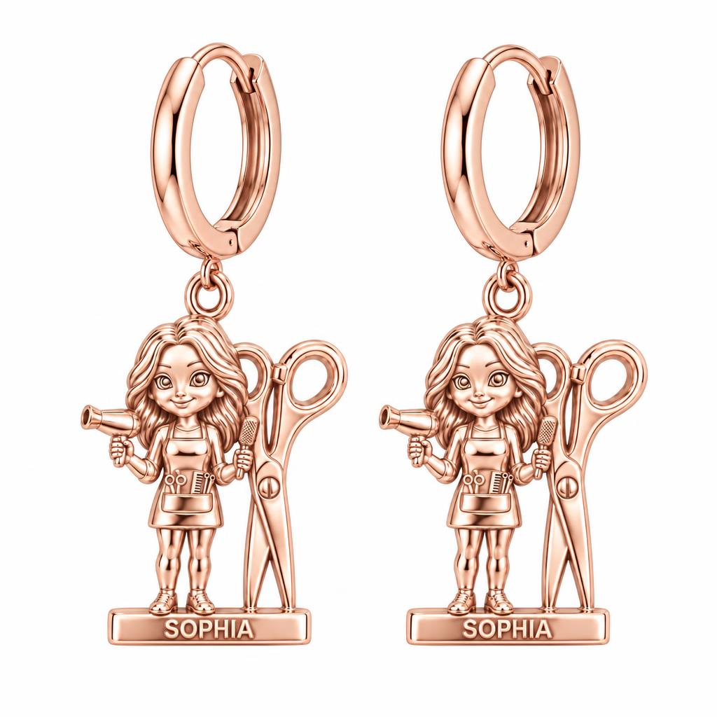 Master Stylist at Work Huggie Charm Earrings – rose gold, front view