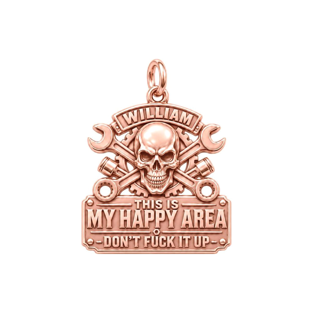 Mechanic Skull Happy Area Charm Bracelet – Personalized Dad Gift – rose gold 3 cm charm, front view