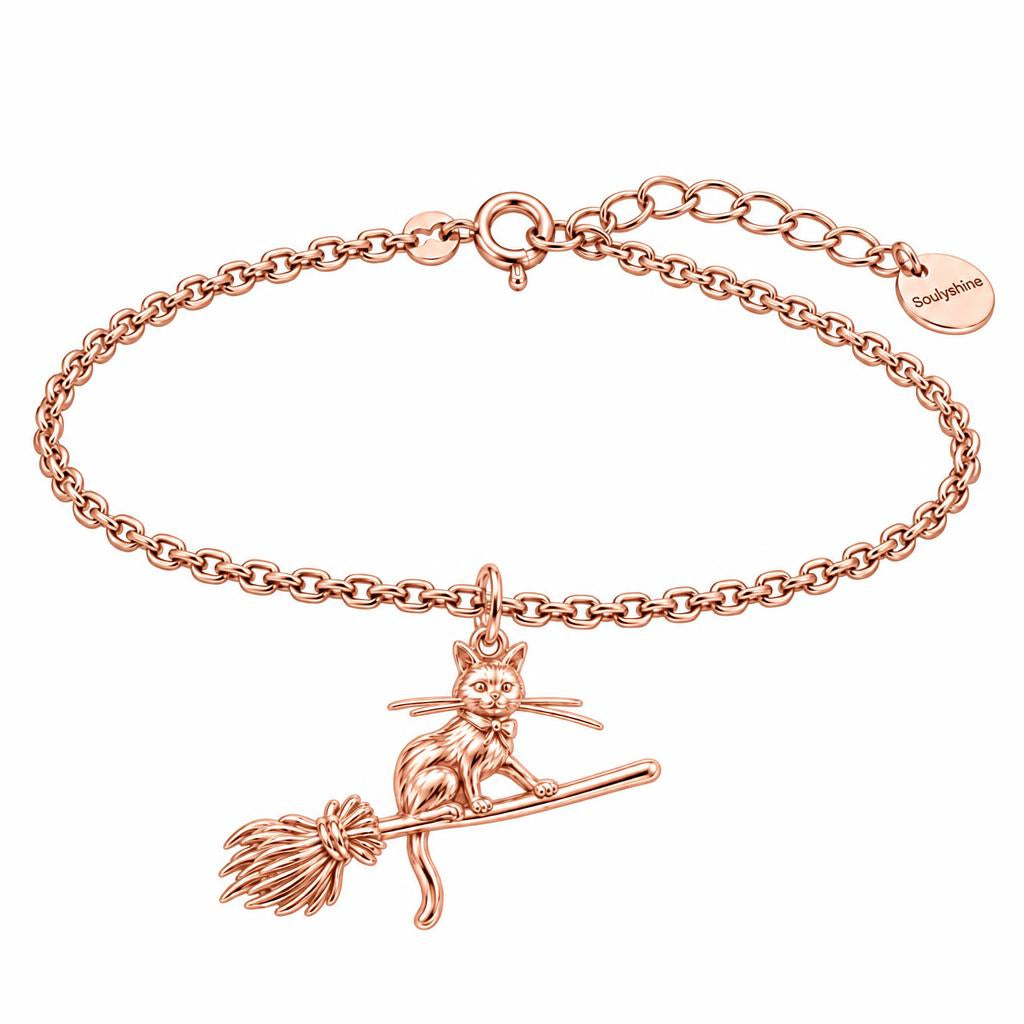 Midnight Flight Cat Charm Bracelet Set – rose gold, front view