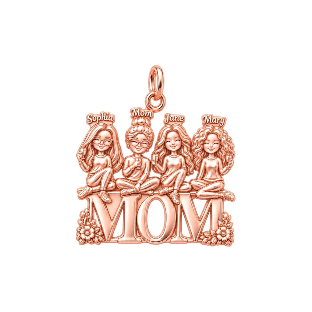Mom's Garden of Girls Charm Bracelet – Personalized Mom Gift – rose gold 3 cm charm, front view