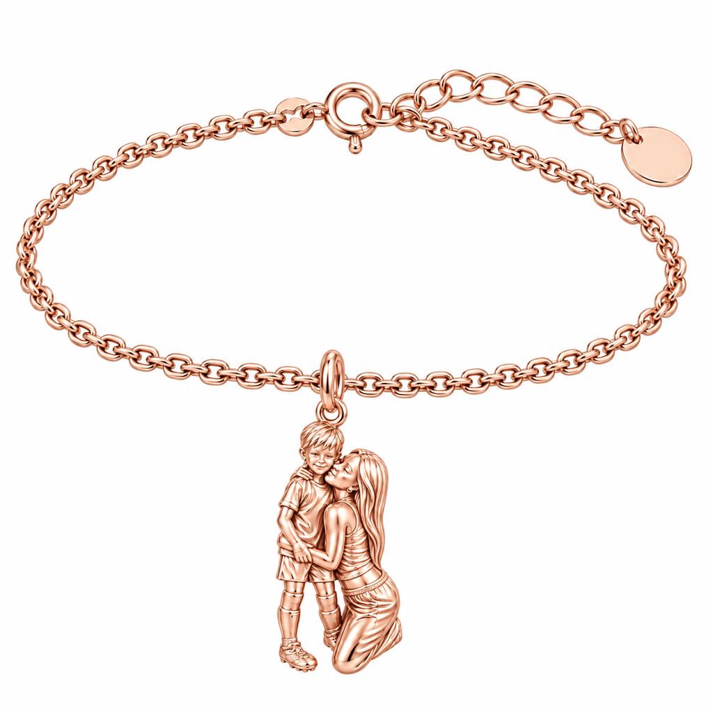 Mother and Son Embrace Charm Bracelet Set – rose gold, front view