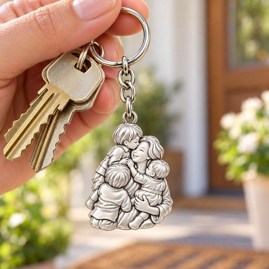 Mother's Tender Embrace Charm Keychain – worn / in use