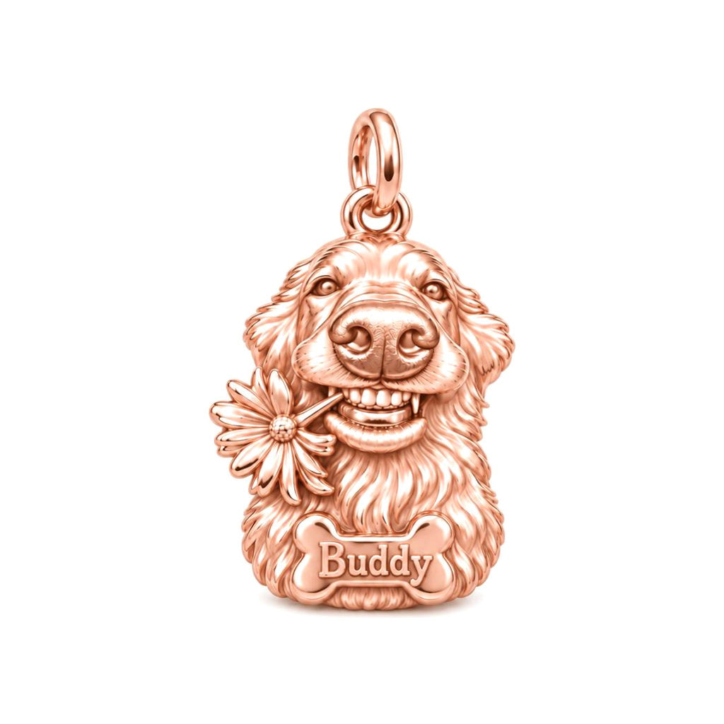 My Silly Dog Portrait Charm Bracelet – Personalized Dog Mom Gift – rose gold charm, front view