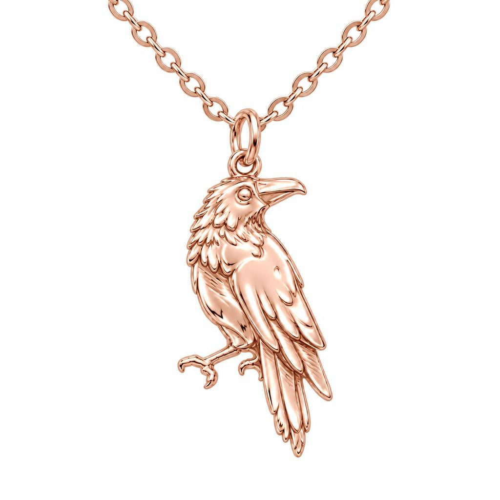 Mystic Raven Sentinel Charm Necklace Set – rose gold, front view
