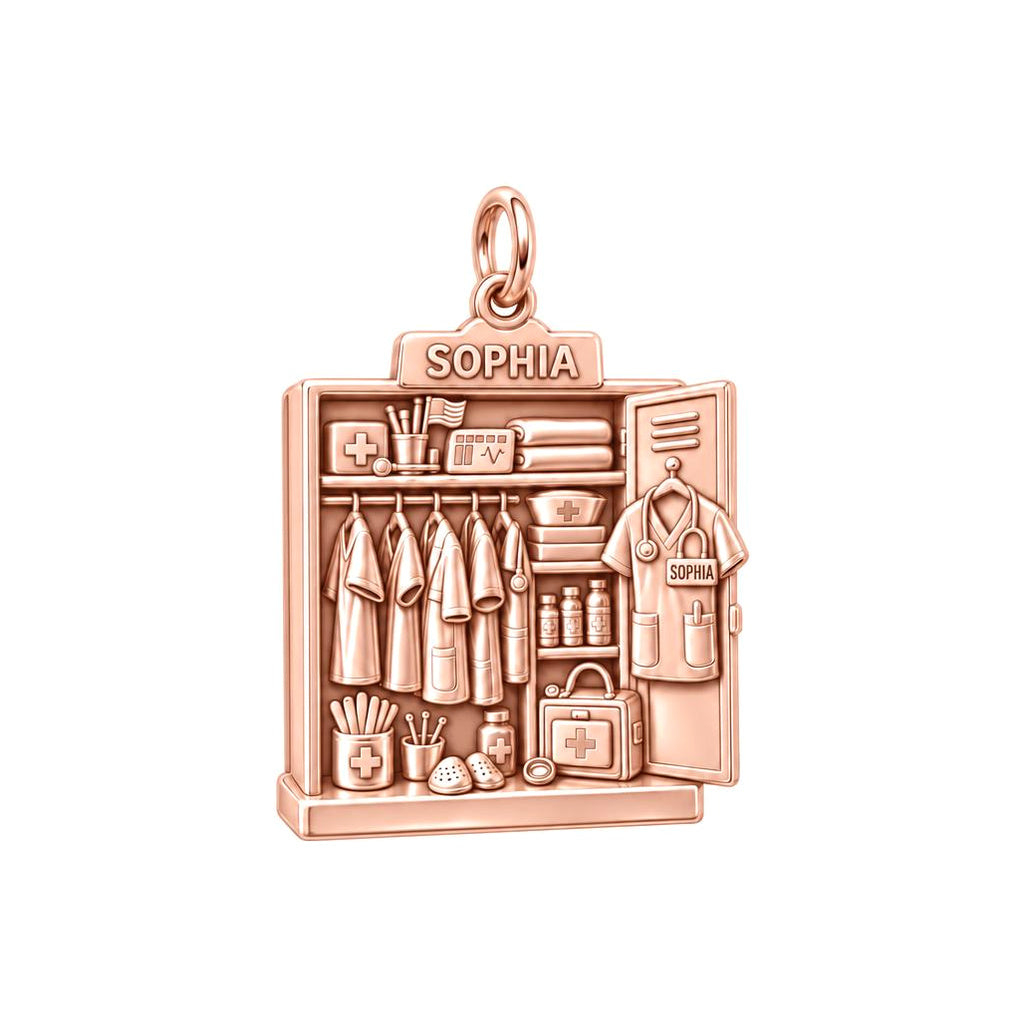 Nurse's Station Locker Charm Bracelet – Personalized Nurse Gift – rose gold charm, front view