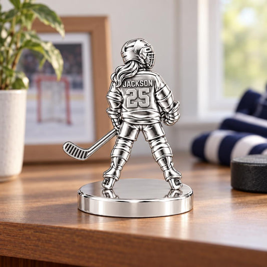 On The Ice Female Hockey Player Keepsake Plaque – worn / in use