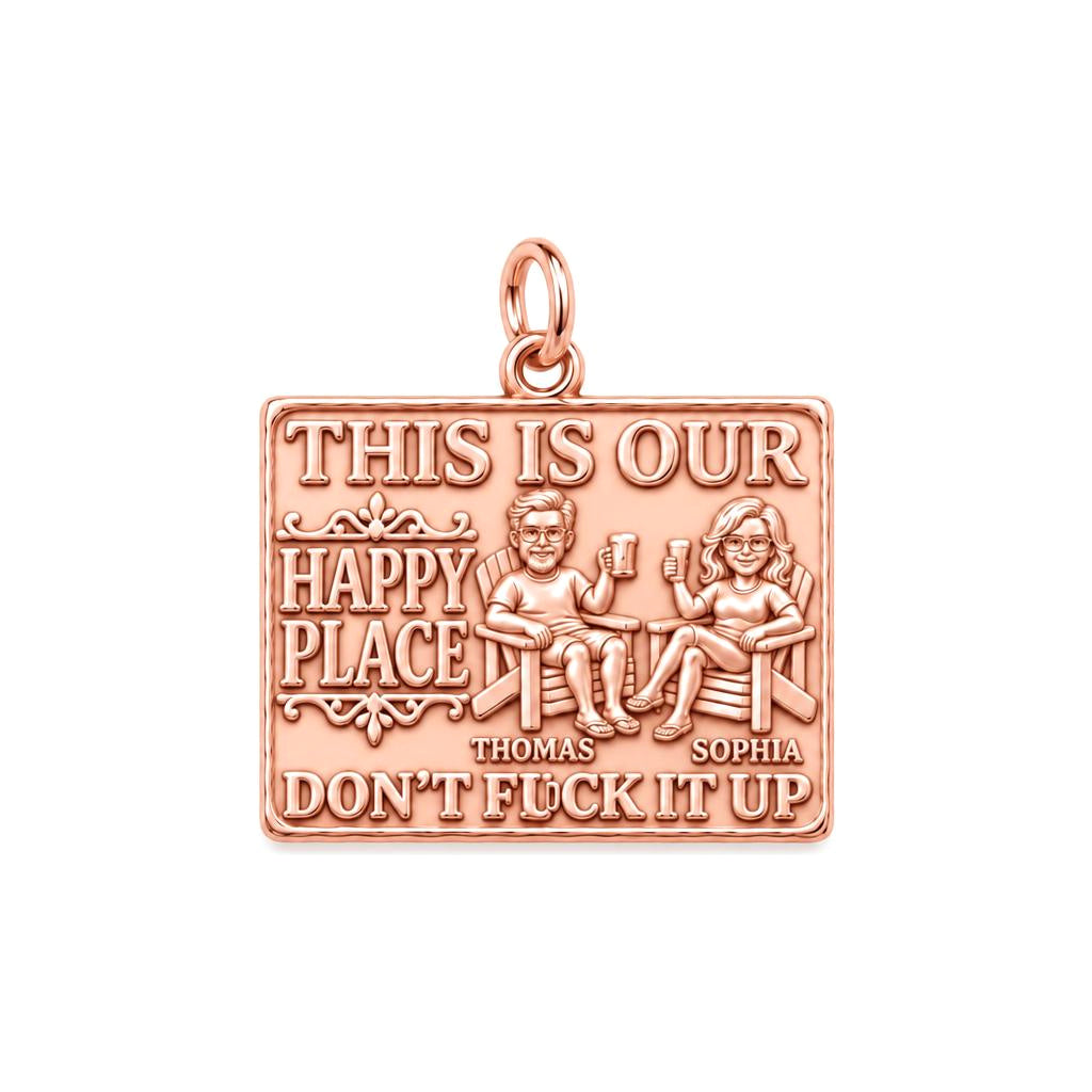 Our Happy Place Charm Bracelet – Personalized Couple Gift – rose gold 2 cm charm, front view