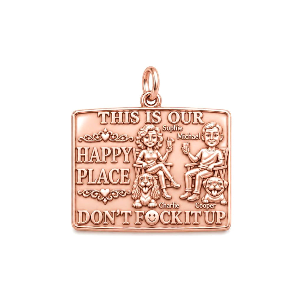 Our Happy Place Charm Bracelet – Personalized Couple Gift – rose gold 3 cm charm, front view