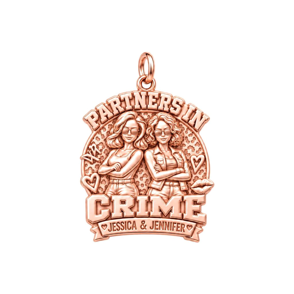 Partners in Crime Charm Bracelet – Personalized Bestie Gift – rose gold 3 cm charm, front view