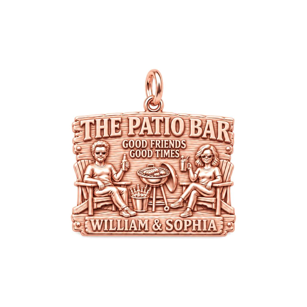 Patio Bar Good Times Charm Bracelet – Personalized Couple Gift – rose gold 3 cm charm, front view