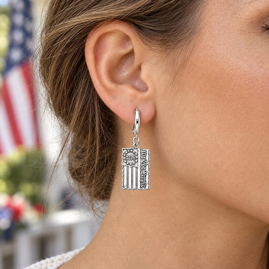 Patriot 1776 Flag Huggie Charm Earrings – worn / in use
