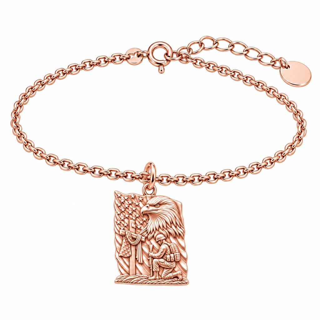 Patriot Kneeling in Prayer Charm Bracelet Set – rose gold, front view