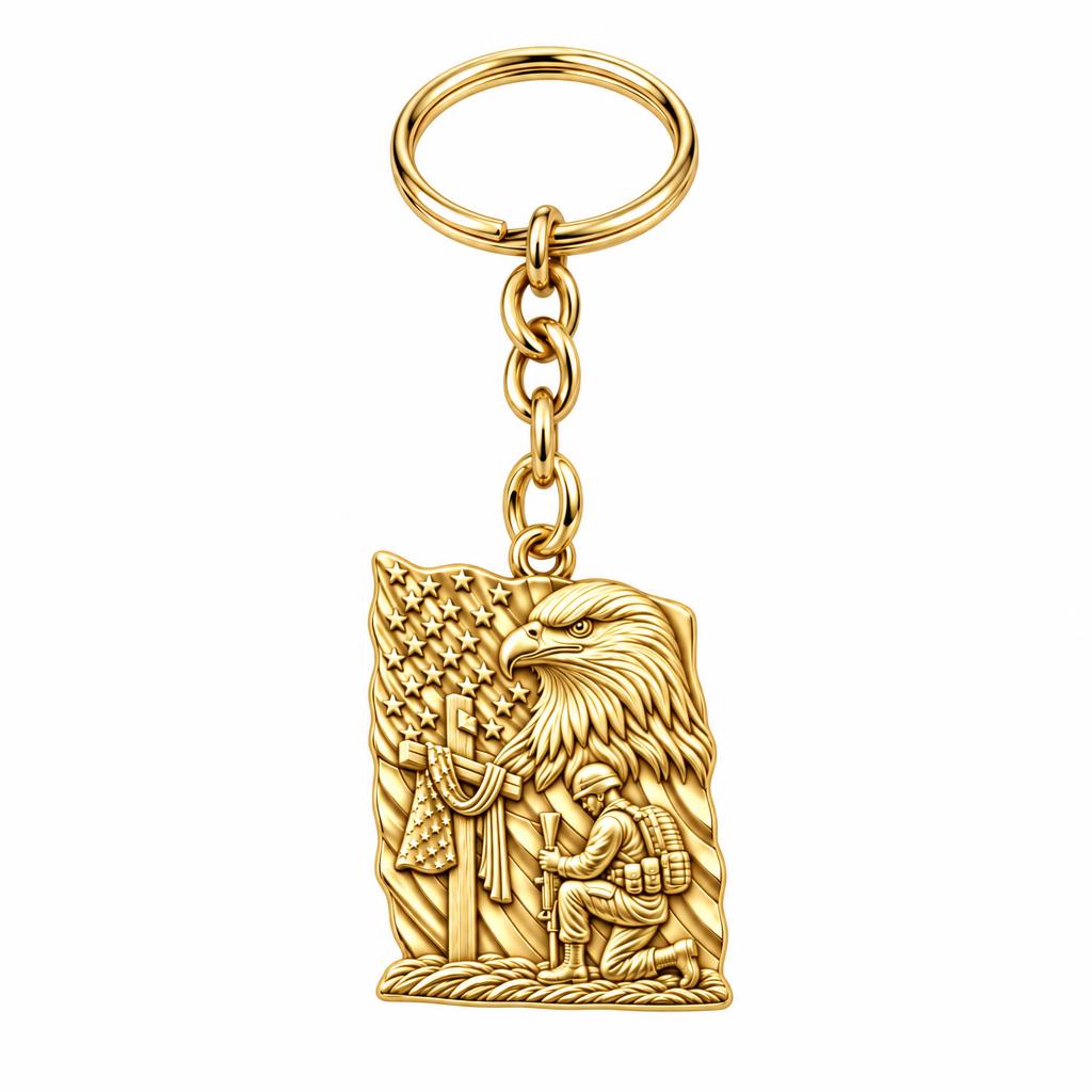 Patriot Kneeling in Prayer Charm Keychain – 18K gold, front view