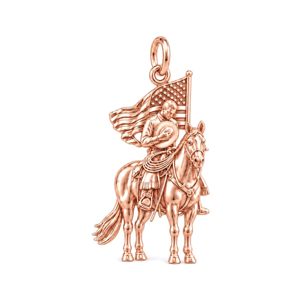 Patriotic Cowboy Prayer Charm Bracelet – Personalized Veteran Gift – rose gold charm, front view