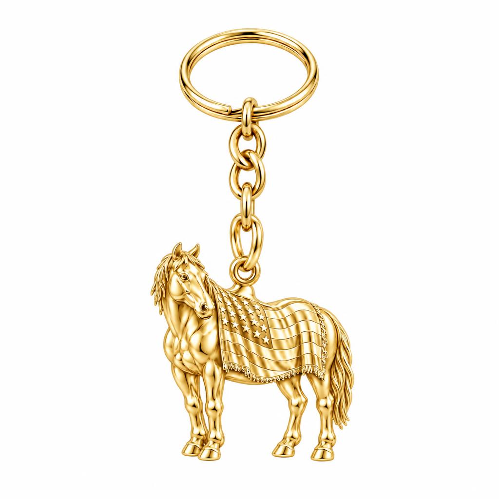 Patriotic Spirit Horse Charm Keychain – 18K gold, front view