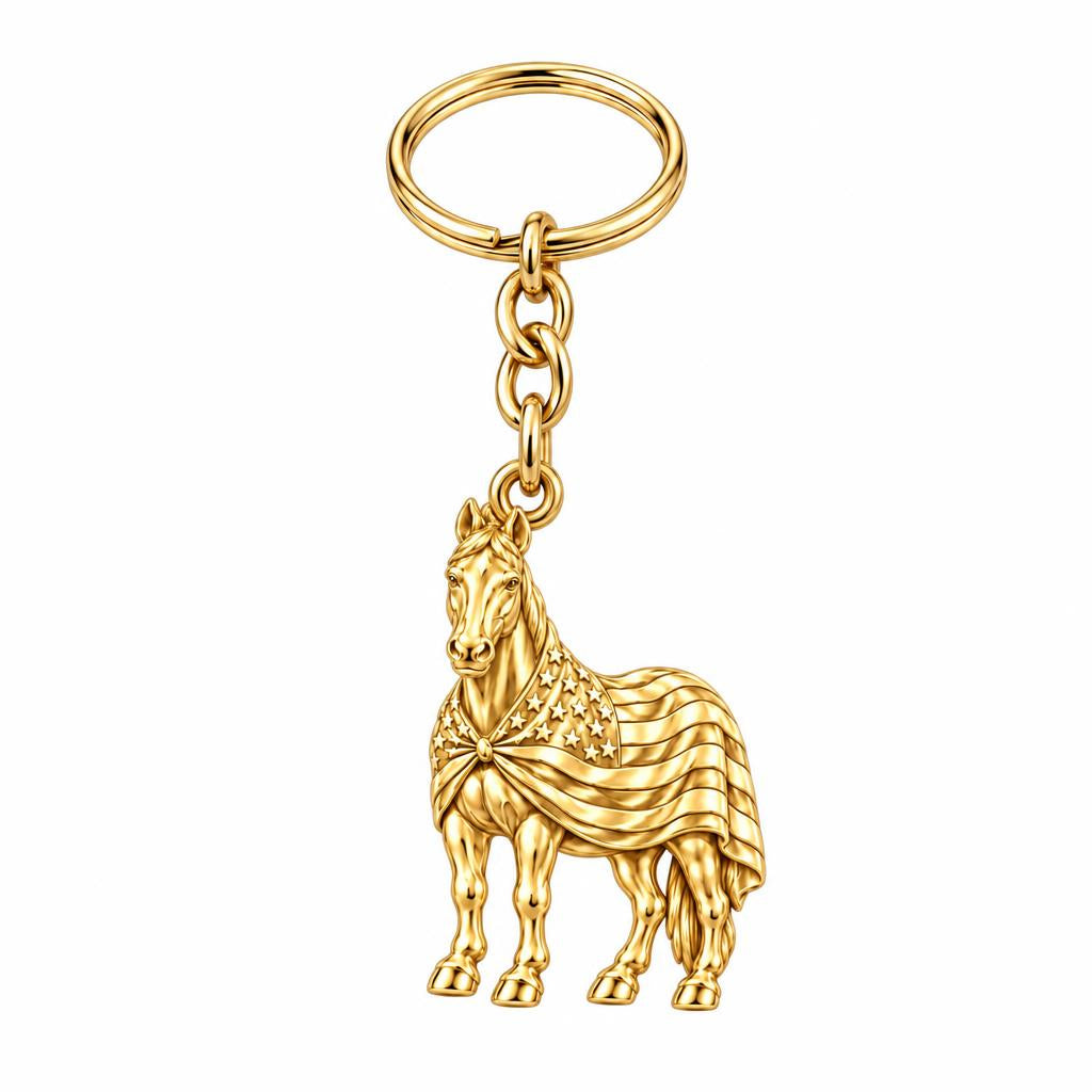 Patriotic Spirit Horse Charm Keychain – 18K gold, front view