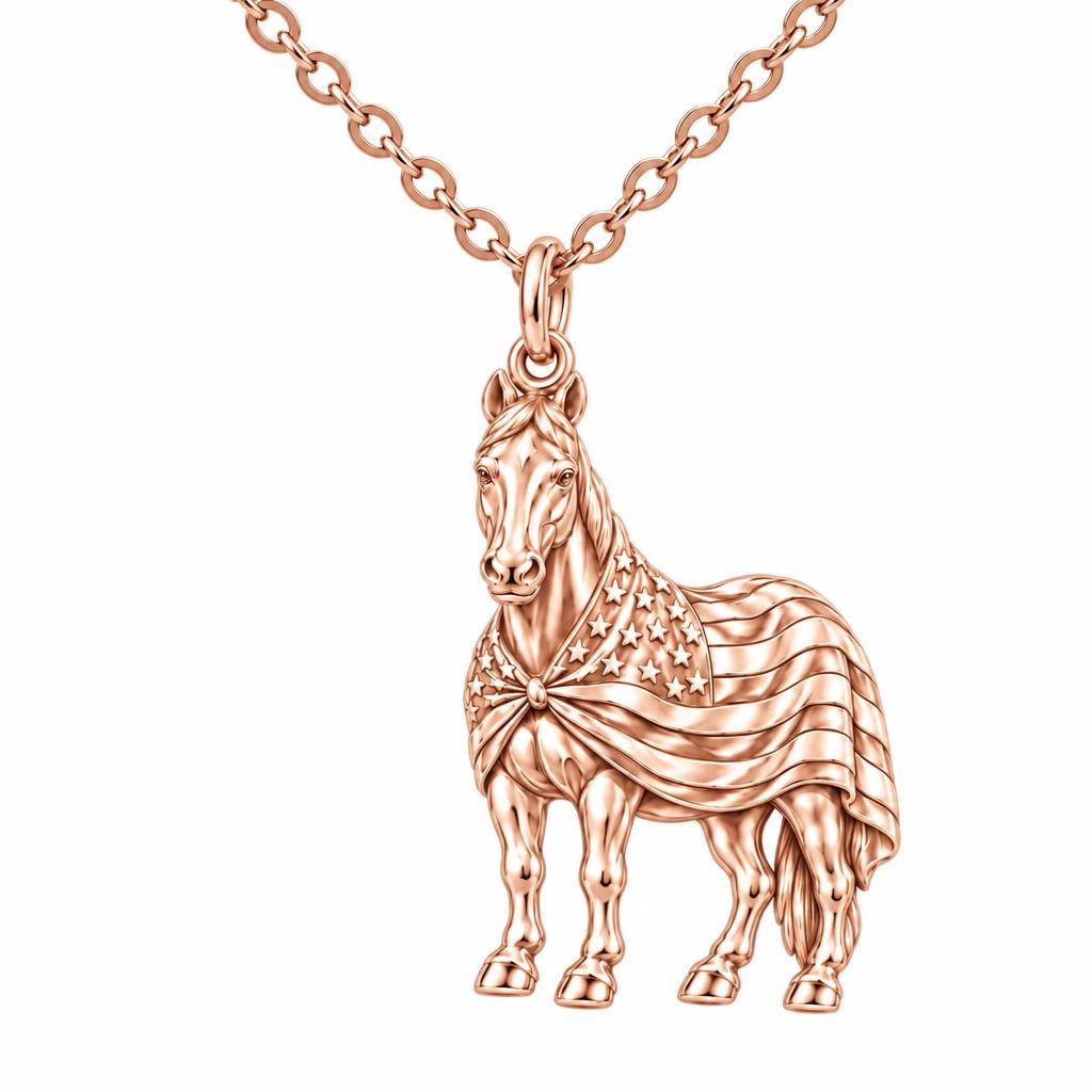 Patriotic Spirit Horse Charm Necklace Set – rose gold, front view