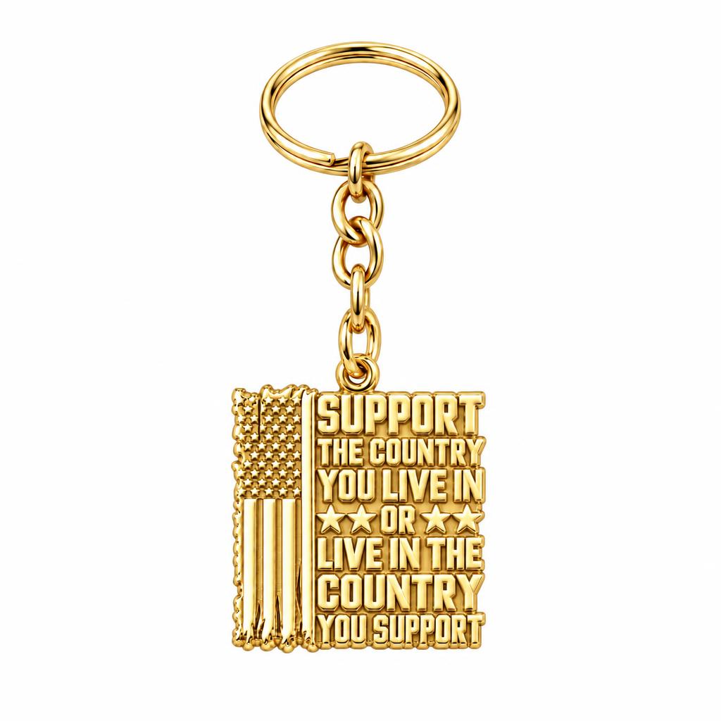 Patriotic Support Flag Charm Keychain – 18K gold, front view