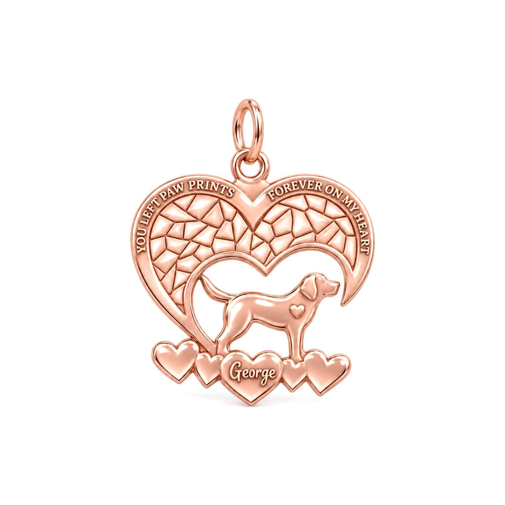 Paw Prints On My Heart Charm Bracelet – Personalized Pet Gift – rose gold 3 cm charm, front view