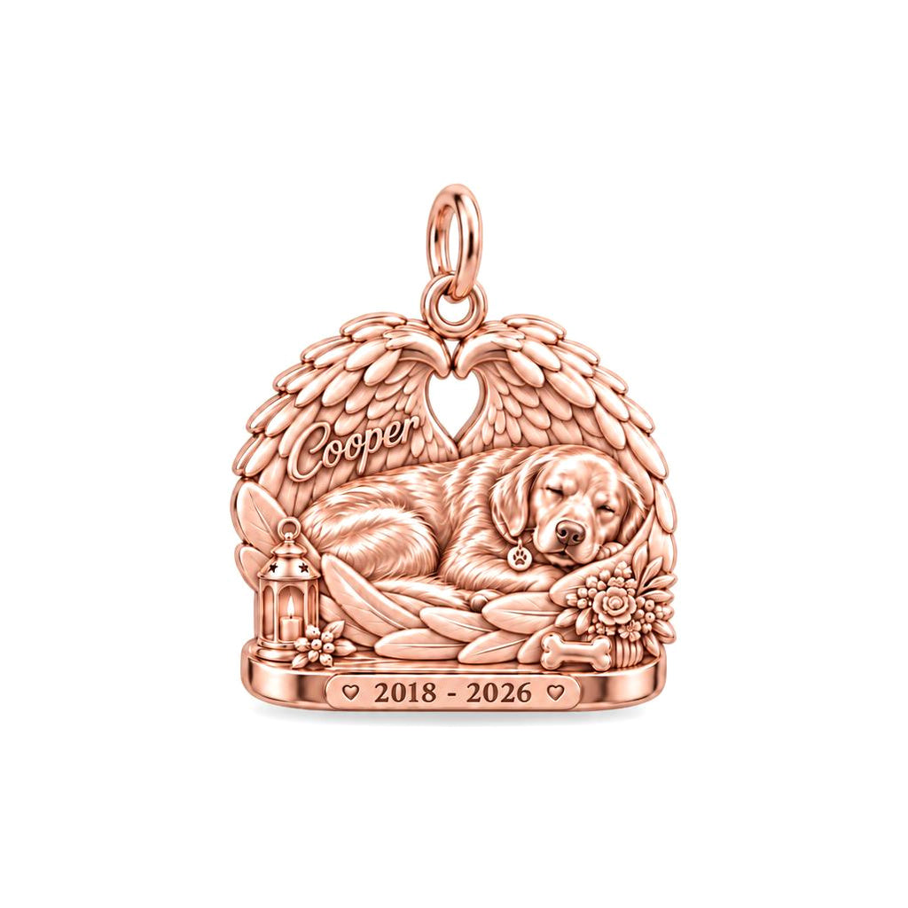 Peaceful Angel Wings Charm Bracelet – Personalized Dog Mom Gift – rose gold charm, front view