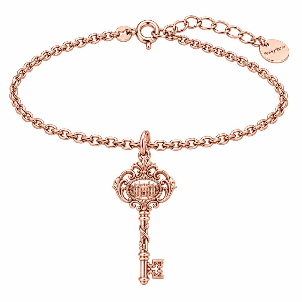 Pemberley Estate Key Charm Bracelet Set – rose gold, front view