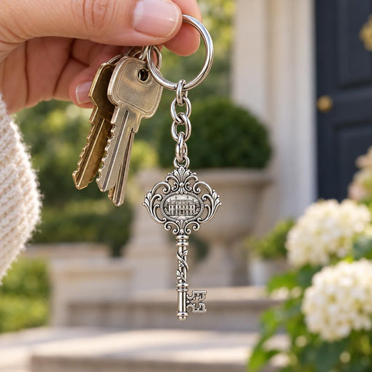 Pemberley Estate Key Charm Keychain – worn / in use