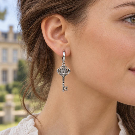 Pemberley Estate Key Huggie Charm Earrings – worn / in use