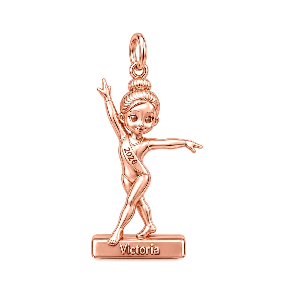 Perfect Balance Gymnast Charm Bracelet – Personalized Mom Gi – rose gold charm, front view