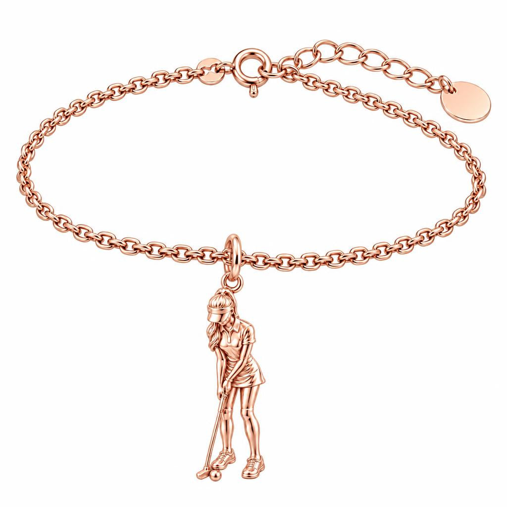 Perfect Putt Golfer Charm Bracelet Set – rose gold, front view