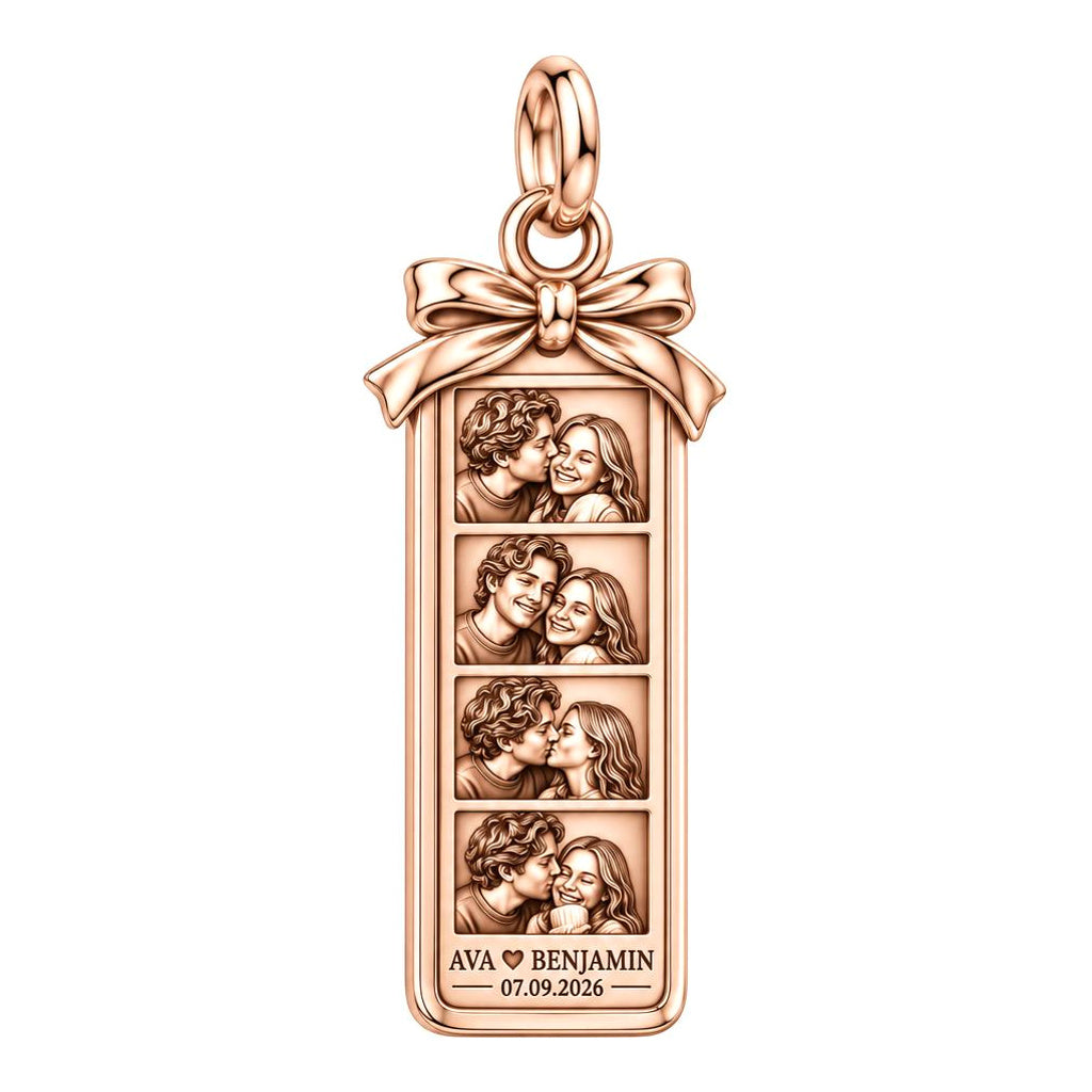 Photo Strip Keepsake Charm Bracelet – Personalized Couple Gift – rose gold 2 cm charm, front view