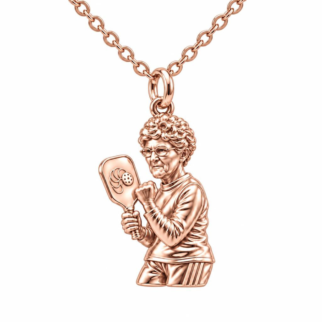 Pickleball Pro Likeness Charm Necklace Set – rose gold, front view